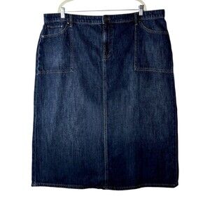 Vintage Y2K Ralph Lauren Denim Skirt Size 20W 2X Back Slit/Zip Fly 33” Length